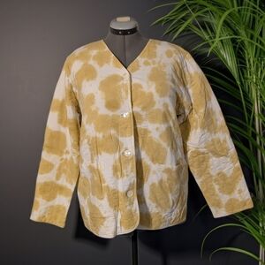 J Jill PureJill Tie Dye Quilted Shirt Jacket Shacket Yellow White Cotton L Large